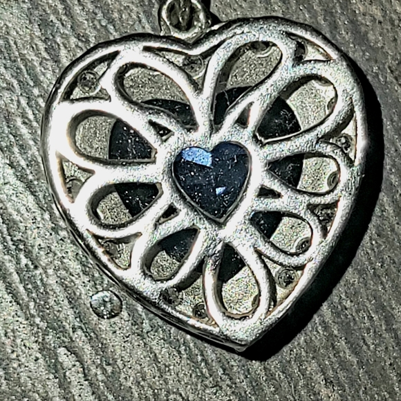 925 Sterling Silver Heart Blue Lab Created Sapphire Titanic Love Pendant - Picture 5 of 9